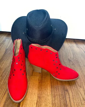 Rue 21 Red Western Studded Booties Size 6 thumbnail 2