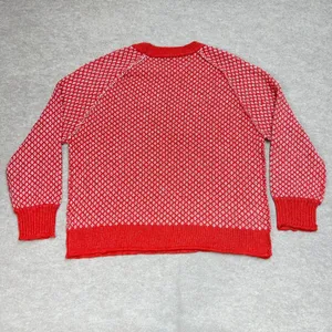 Staccato Womens Red White Geometric Knit Raglan Pullover Sweater Size L‎ Preppy thumbnail 2