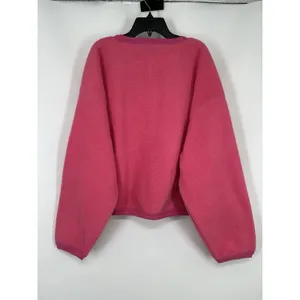 Free People Hug Me Sherpa Button Up Sweater Sangria Sunset Hot Pink Medium thumbnail 2