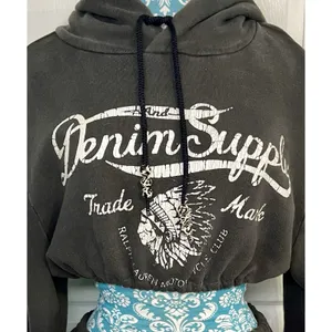 Denim & Supply Ralph Lauren Reworked Crop Hoodie Skirt Set Charcoal Gray L thumbnail 3