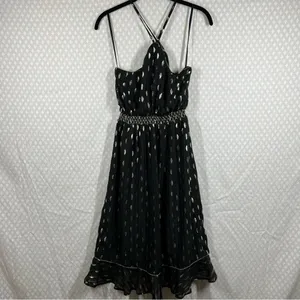 Revolve House Of Harlow Black Gold Leaf Print Halter Dress‎ thumbnail 6