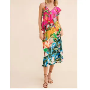 Farm Rio Mixed Flowery Ruffle Midi Dress Size XS thumbnail 2