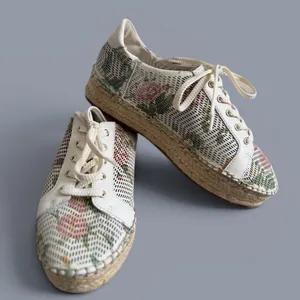 Vince Camuto Floral Perforated Leather Espadrille Platform Sneakers‎ White 7.5 thumbnail 1