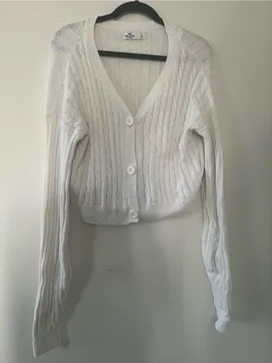 Hollister White Cable Knit Cropped Cardigan Small 100% Cotton Preppy Coastal thumbnail 1