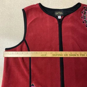 Bob Mackie Red Vest Wearable Art Women's XL Embroidered Pocket Full zip Up Artsy thumbnail 9