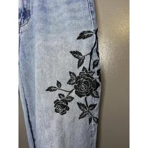 PacSun Mom Jeans Womens 29 Light Wash Hi Rise Embroidered Floral Denim thumbnail 5