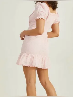 NWT Altar’d state Jaelyn eyelet lace puff sleeve coquette dress blush pink S thumbnail 2