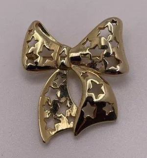 Lot Of 3 Vintage - Modern Brooch Pins Gold Tone / Black - Bow, Butterfly, Star thumbnail 5