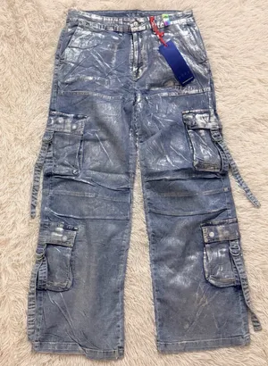 Vibrant M.I.U. Metallic Wide leg Cargo Denim Pants - NWT - Womens Size L 32”W thumbnail 5