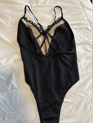 Adika black bodysuit with lace detail thumbnail 3