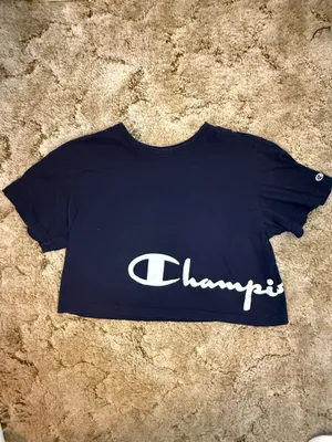 Champion Cropped T Shirt Large Black Oversized Logo Graphic Tee thumbnail 2