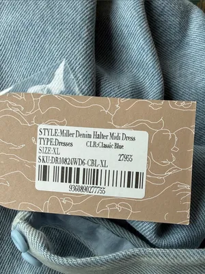 NWT MESHKI miller Light Blue Halter Midi Dress denim wash size XL thumbnail 2