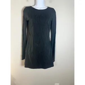 Commense Womens Black Textured Wavy Long Sleeve Bodycon Mini Dress XS thumbnail 2