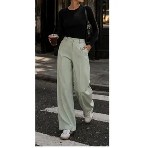 Motel Wide Leg Trousers XS Sage Green High Rise Pleated Pants thumbnail 2