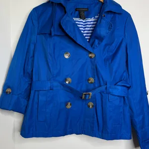 Grace Elements Blue Belted Short Trench Pea Coat Jacket Women’s Size 12 Roll Tab thumbnail 4