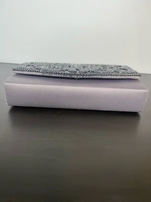 Y2K Beaded Clutch Handbag Gray Purple Evening Formalwear Purse La Regale Classic thumbnail 5