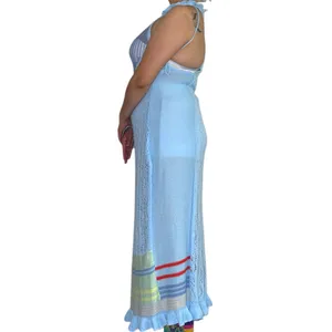 Light Blue One-Shoulder Crochet Maxi Dress thumbnail 3