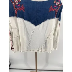 Free People We The Free Rio Henley Small Cream Navy Embroidered Indie Boho thumbnail 14