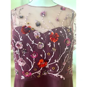 JS Collections Burgundy Red Floral Beaded Illusion Sheath Cocktail Dress thumbnail 3