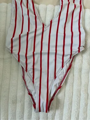 NWOT Dippin’ Daisy’s Red White Stripped Plunge One Piece Bathing Suit thumbnail 3