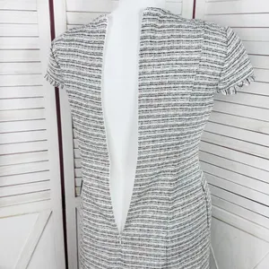Eliza J Spring Tweed Fringe Hem Fit‎ Flare Dress White Pink Black Size 12 thumbnail 9