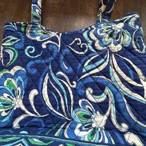 Vera Bradley Mediterranean Floral Quilted Cotton Tote Shoulder Bag Blue Green thumbnail 2