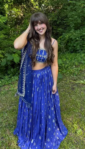 Royal Blue Embroidered Brocade Lehenga thumbnail 1