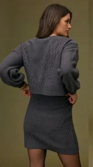 Anthropologie Cable Knot Gray Sweater Skirt Medium Winter Cozy Mini Short‎ Warm thumbnail 1
