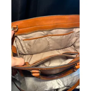 Michael Kors Signature Logo Satchel Brown Leather Trim Crossbody Bag thumbnail 10