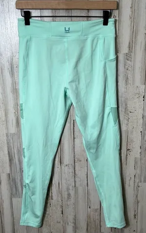 Huk Fishing Bright Mint Green Leggings Mesh Detail Leggings Womens‎ Size Medium thumbnail 1