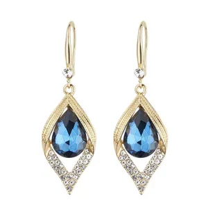 Women's Blue Crystal Teardrop Dangle Drop Earrings thumbnail 2