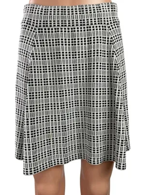 Theory Black White Geometric Knit Pleated High Waist Flare A Line Mini Skirt S thumbnail 1