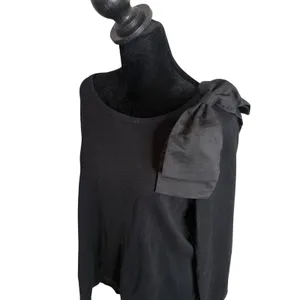 Coquette Black‎ Bow Shoulder Knit Sweater XL Balletcore Romantic Knit Top thumbnail 2