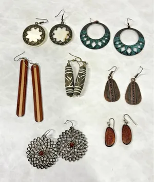 Lot of 7 Boho Earrings Mixed Materials Wood Tribal‎ Ethnic Hoop Drop Dangle thumbnail 1