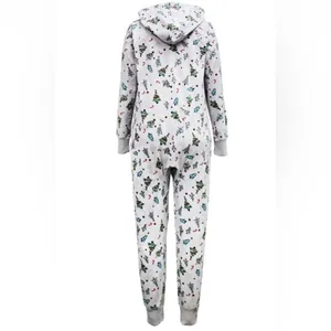 Family PJs Macys women’s one piece Pajamas Grey‎ with Green trees size medium thumbnail 2