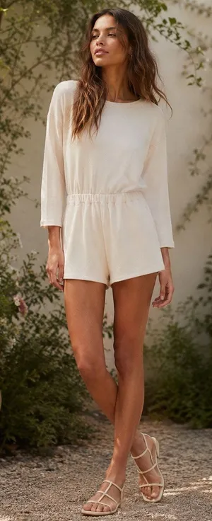 FREE PEOPLE FP Beach Womens Cream Long Sleeve Open Back Sweater Romper Size XS thumbnail 1
