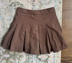 H&M Brown Pleated Skater Skirt thumbnail 1