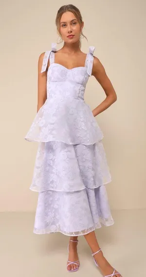 LULUS Glamorous Sweetie Lavender Burnout Tie-Strap Bustier Midi Dress thumbnail 1