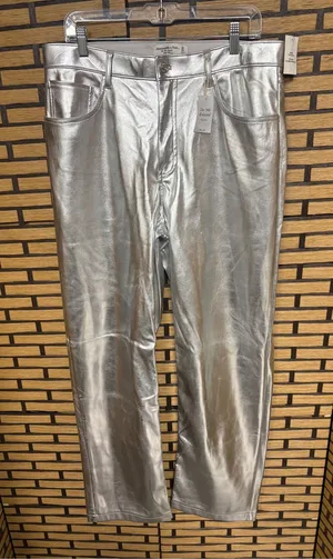 Abercrombie & fitch silver metallic the 90’s relaxed high rise pants size 14/32L thumbnail 1