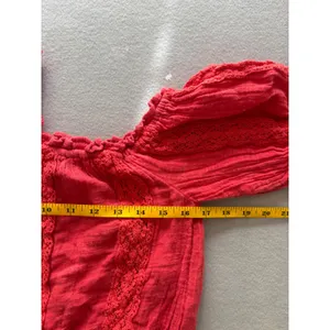American Eagle Crop Top Small Red Lace Off Shoulder Tassel Gauze Boho Peasant thumbnail 6