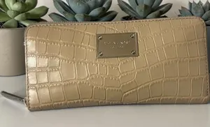 Michael Kors Wallet Womens OS Tan Croc Embossed Leather Zip Around Jet‎ Set thumbnail 1