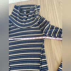 Free People Navy and Cream Striped Turtleneck Sweater thumbnail 5
