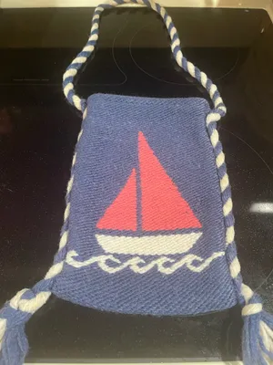 Handmade Sailboat Themed Fabric(Rayon/Cotton)Shoulderbag Made in Greece Rare thumbnail 1