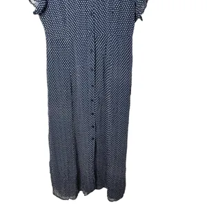 Vintage Paul‎ Harris Design Navy White Polka Dot Maxi Dress Button Front M thumbnail 3