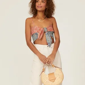 CAROLINA K Sienna Top Medium Multicolor Floral Boho Festival Tie Front Crop Tank thumbnail 2