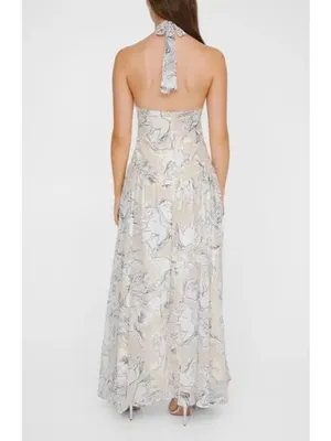 Nasty Gal Maxi Dress Hi Low Hem Halter Ruffle Hi Low Hem Horse Print Ivory 8 thumbnail 2