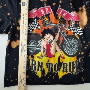 Betty Boop Biker Graphic‎ Crop Top Bleach Splatter Black Medium Grunge Pin-up thumbnail 7