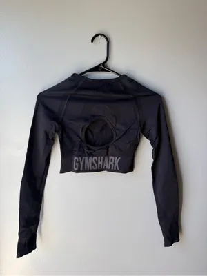Gymshark Black Long Sleeve Crop Top Open Back Thumbholes XS thumbnail 2