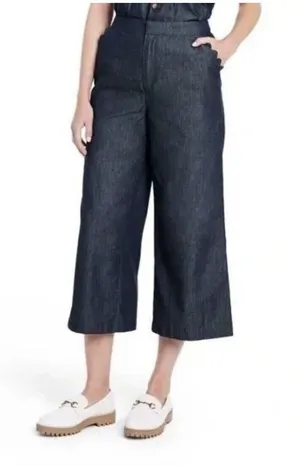 Kika Vargas x Target Womens Dark Wash Scalloped Wide Leg Denim Culottes Size 4 thumbnail 1