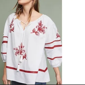 Anthropologie velvet by graham & Spencer Ola embroidered peasant top‎ Sz M thumbnail 6